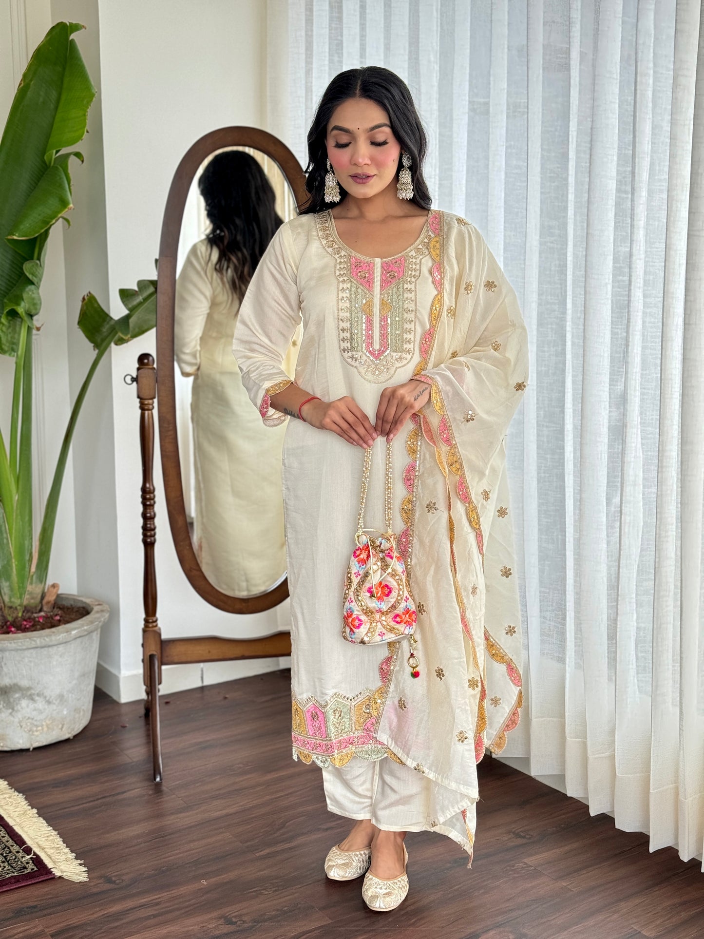 WOMEN ANARKALI MIRROR WORK KURTA SET
