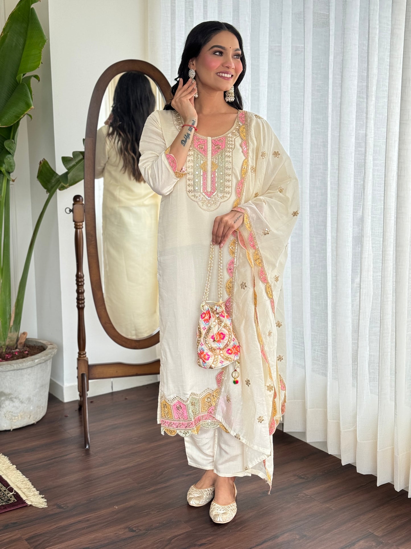 WOMEN ANARKALI MIRROR WORK KURTA SET
