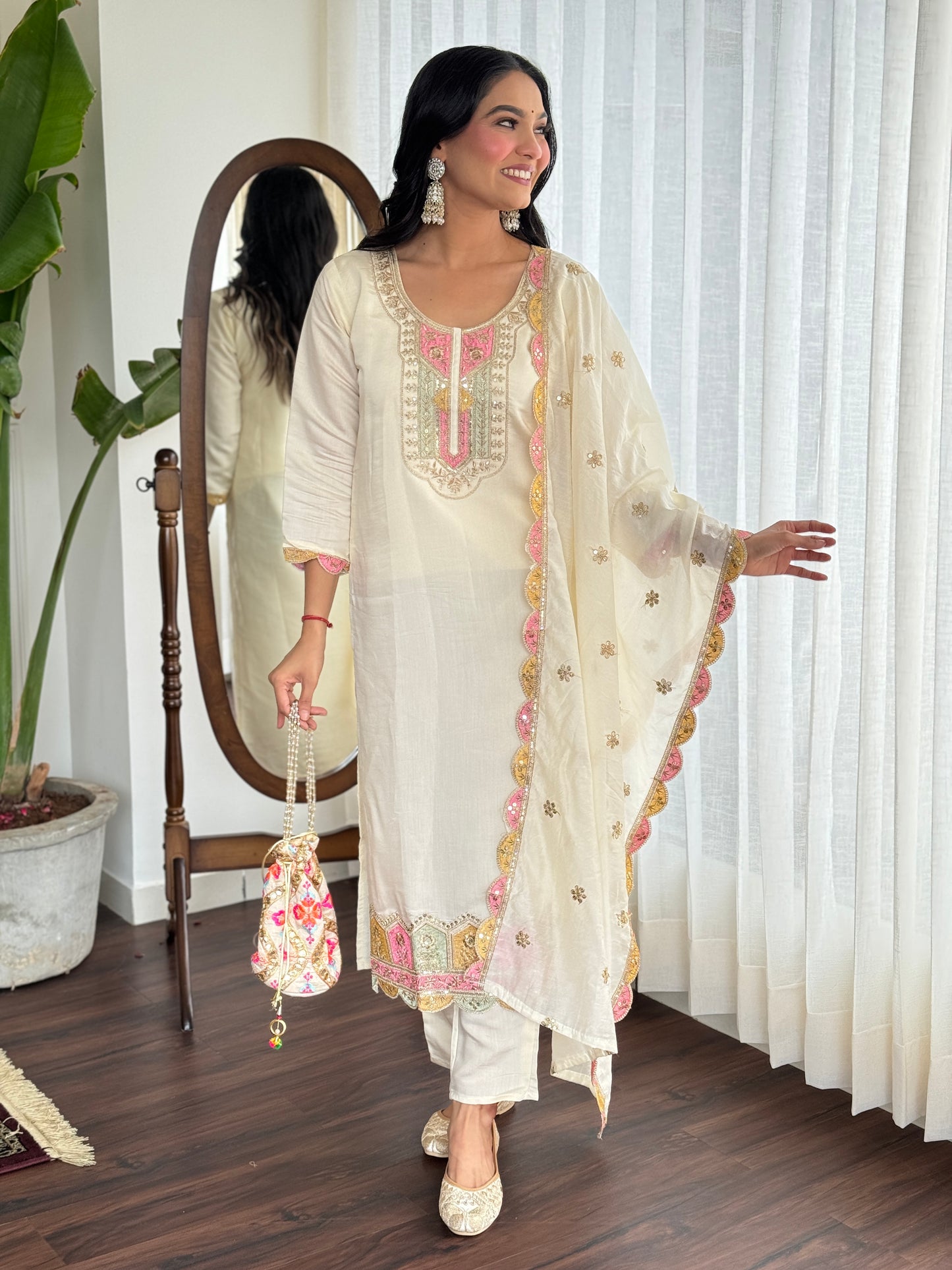 WOMEN ANARKALI MIRROR WORK KURTA SET