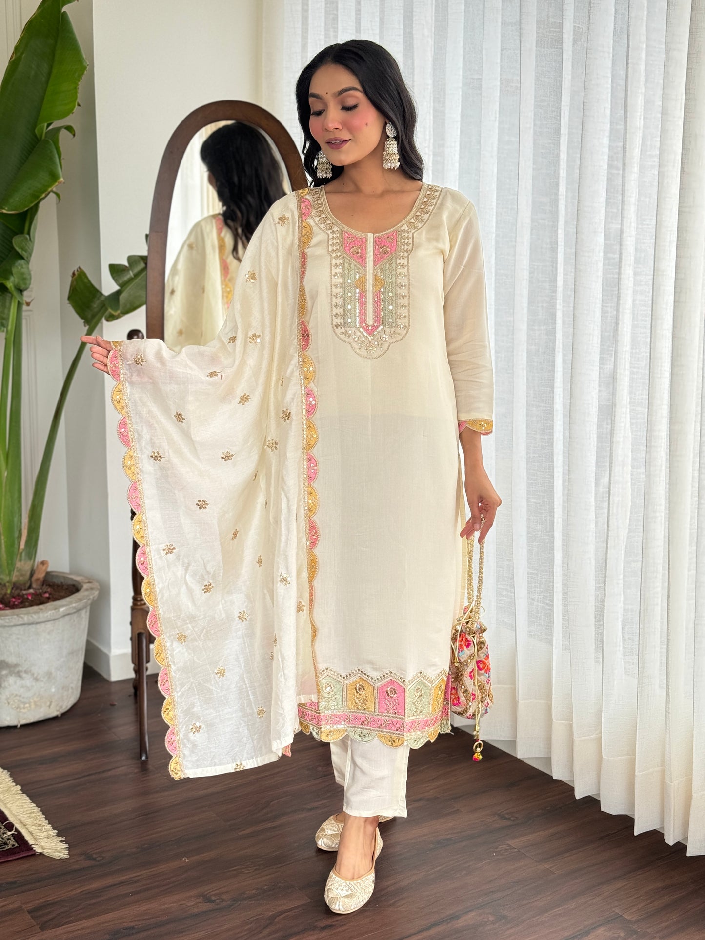 WOMEN ANARKALI MIRROR WORK KURTA SET