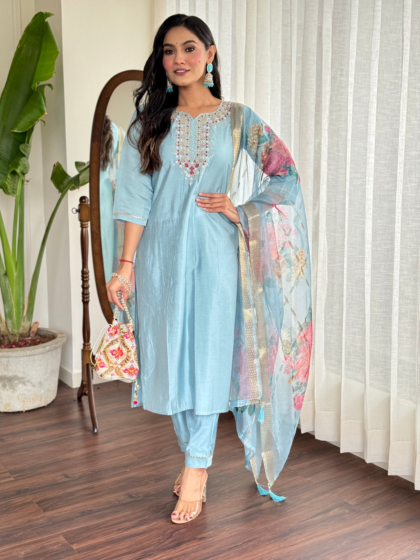 WOMEN LEHERIYA KURTA SET