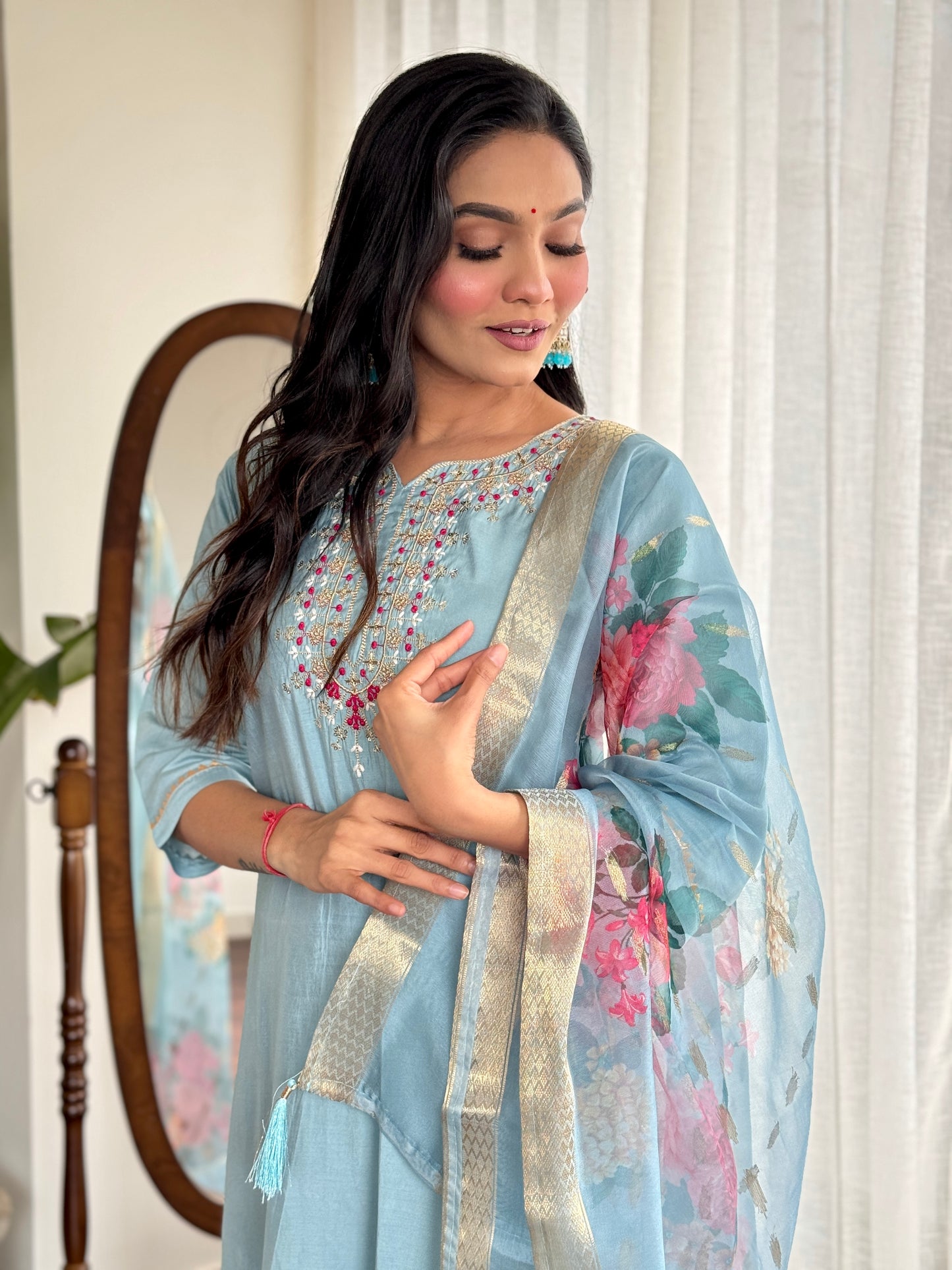 WOMEN LEHERIYA KURTA SET