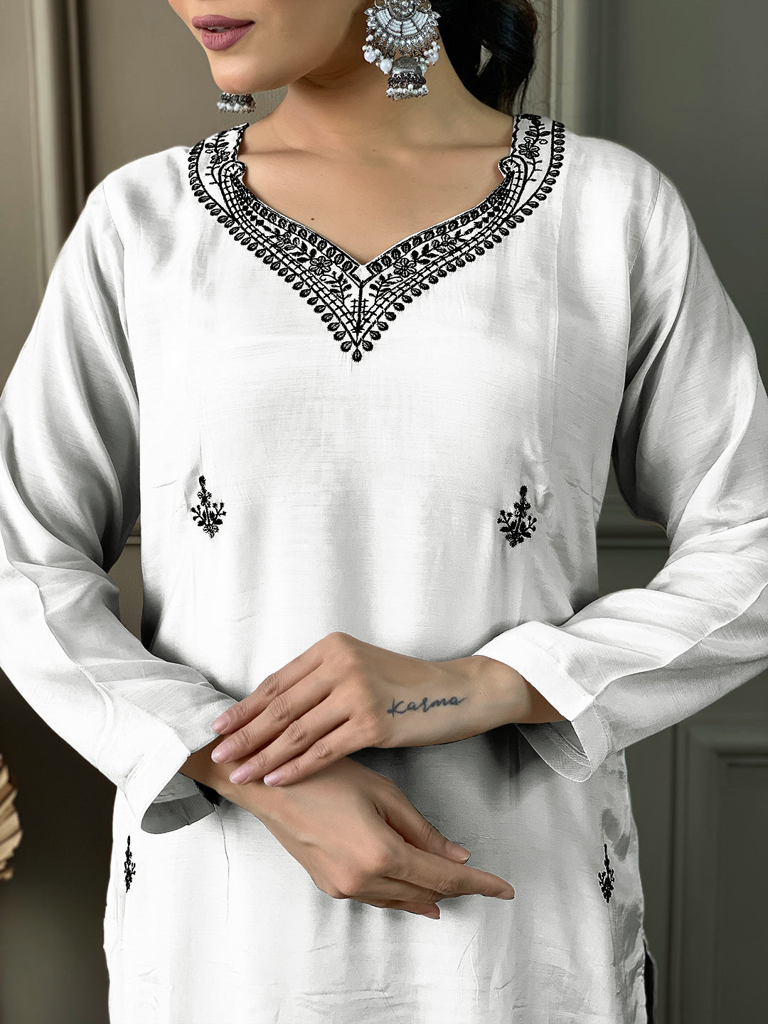 WOMEN CHANDERI KURTA SET
